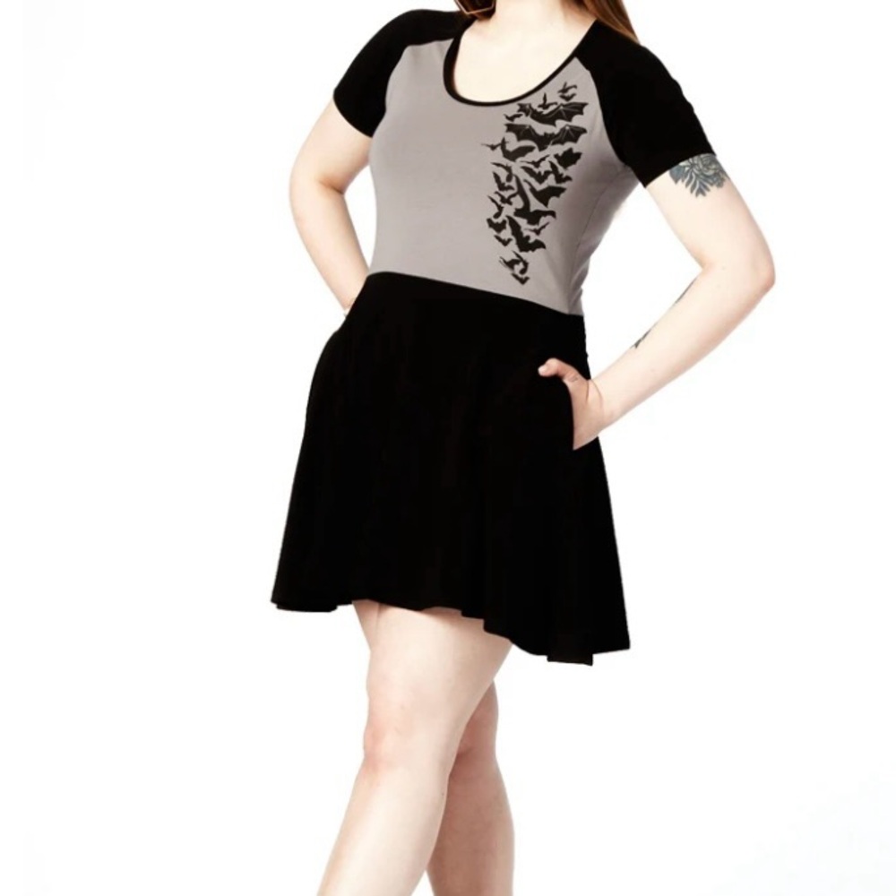 Sourpuss Nockturnal bats raglan skater dress scoop neck punk goth spooky sexy